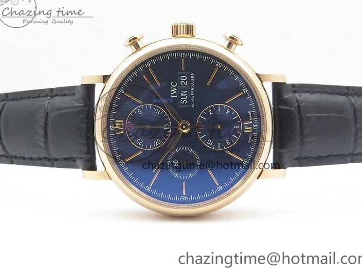 MIROTIME 0106 Portofino Chrono RG ZF 1:1 Best Edition Blue Dial Gold Markers on Black Leather Strap A FlexibleFit 7112